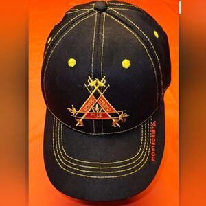 Montecristo Cigar Logo Baseball Cap w/Velcro Closure Like New Black Red & Gold
